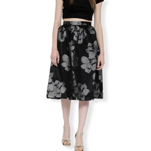 Forever 21 Women's Black Floral Mesh Flared A line Midi Skirt Size Small